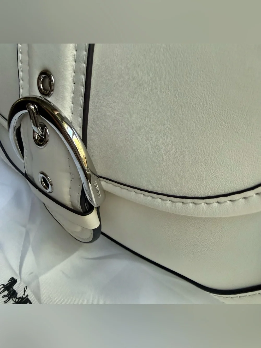 NWOT Coach Soho Flap Bag in Regenerative Leather Chalk White CR699 Silver